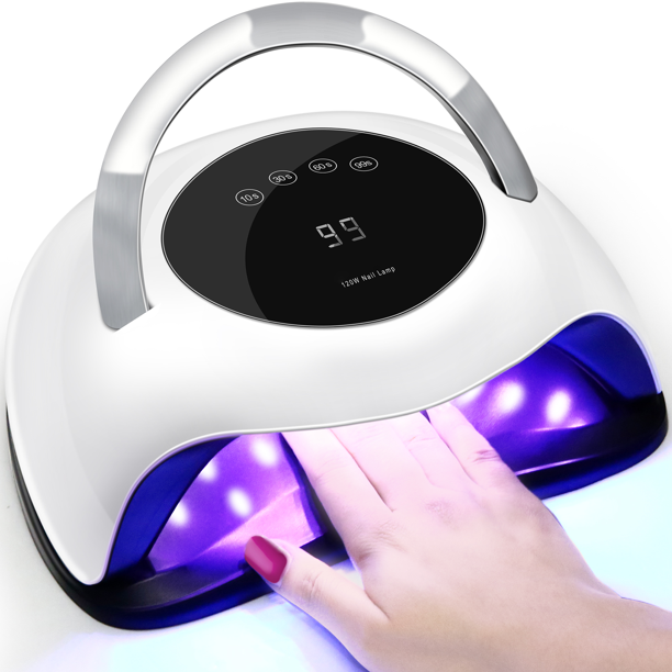 120W UV LED Nail Lamp, Professional Faster Nail Dryer Gel Lamp Portable Handle Curing Lamp for Gel Polish with 4 Timers Setting, Fingernail and Toenail Machine Light Nail Art Tools(White)