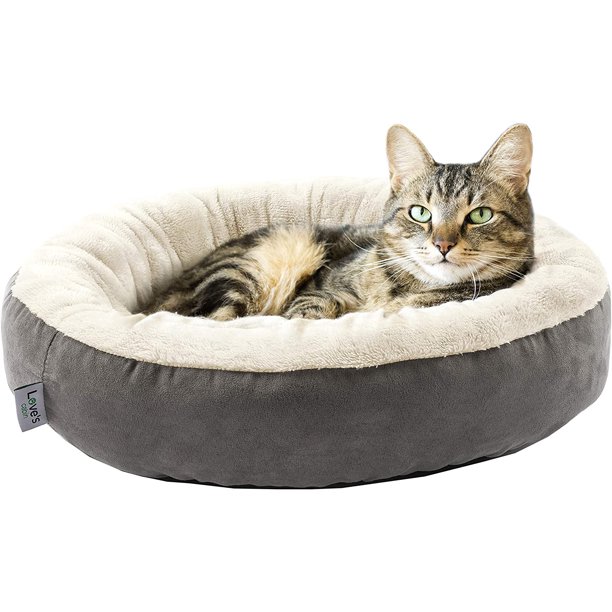 Round Donut Cat and Dog Cushion Bed, Pet Bed for Cats or Small Dogs, Anti-Slip & Water-Resistant Bottom, Super Soft Durable Fabric Pet beds, Washable Luxury Cat & Dog Bed Gray