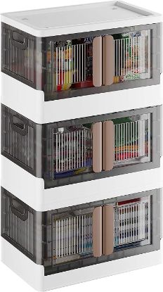 Storage Bins with Lid, Plastic Foldable Storage Box, Stackable and Nestable Storage Container for Home Organization, Transparent