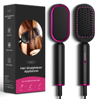 Ceramic Hair Straightener Brush, Hot Comb, Fast Heating & 5 Level Temperature Adjustable, Suitable for Hairless Silky Hair, Anti Scalding and Automatic Shedding, Safe and Easy to Use