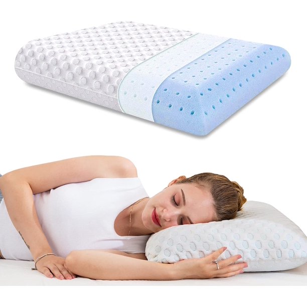 Memory Foam Cool Gel Infused Pillow,Orthopedic Contour Bed Pillows for Back & Side Sleepers,Pressure Relief Supportive,Washable Pillowcase