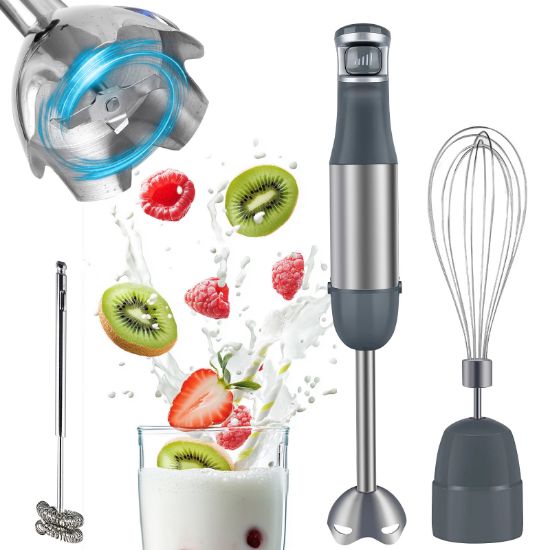 Picture of Immersion Blender Handheld 1100W 3 in 1 Corded Stick Hand Blenders for Kitchen with Trigger Speed Control, with Whisk, Milk Frother Attachemnts, Perfect Emulsifier for Soup, Smoothie, Puree