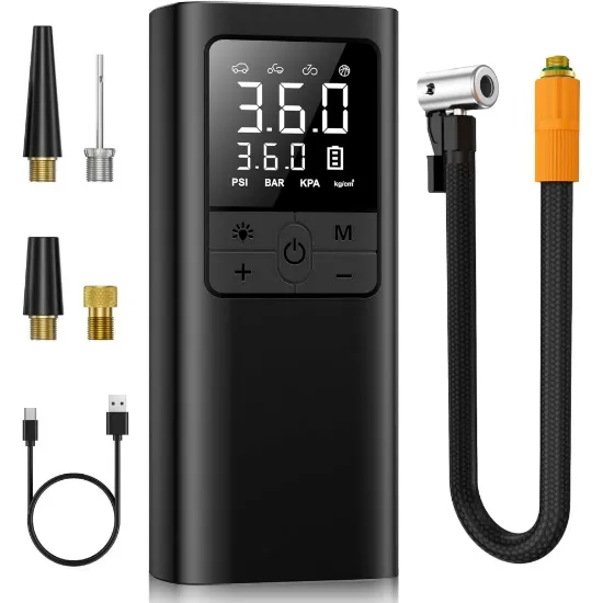 Picture of Tire Inflator Portable Air Compressor - 150PSI & 10000mAh Cordless Air Pump with Digital Tire Pressure Gauge, Accurate Dual LCD Display & LED Light, Portable Air Pump for Car/Motorcycle/E-Bike/Ball