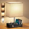 Picture of SZRSTH 15.7" Bedside Table Lamp for Bedroom, Dual Fast USB Charging Ports, Fully Dimmable Nightstand Lamps
