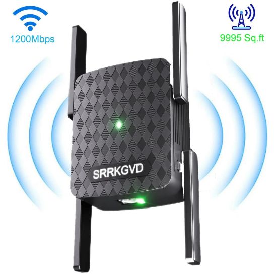 Picture of KIDSNADO 2025 WiFi Extender-Wireless Signal Repeater Booster,Dual Band 2.4GHz & 5GHz Wireless Repeate,Dual-band Speeds Up To 1200Mbps Wall-Through Strong WiFi Booster,Covers Up to 9800 Sq.ft （black）