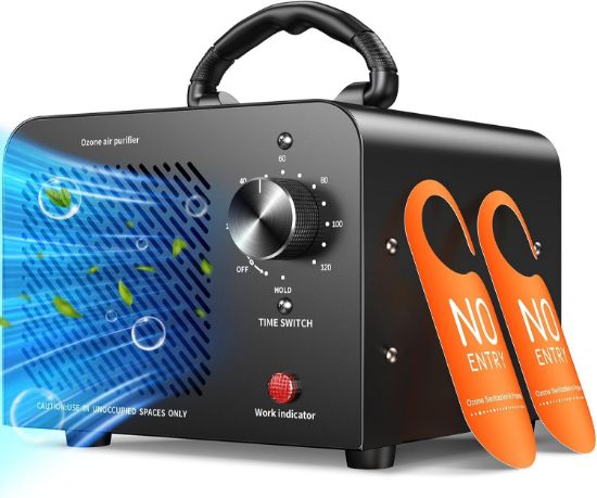 Picture of Ozone Generator 48,000mg, Commercial Ozone Machine Odor Removal, High Capacity O3 Ionizer Air Purifier Deodorizer, Portable Mini for Car, Home, Smoke, Pets, Industrial, for 4000 Square Feet -Black