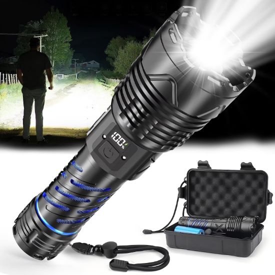 Picture of Flashlight LED Rechargeable Flashlights， 200000 High Lumens with 5000mAh ,5 Modes LED Flashlight Adjustable,High Powered Flash Lights Waterproof Handheld Flashlights for Home Camping Hiking
